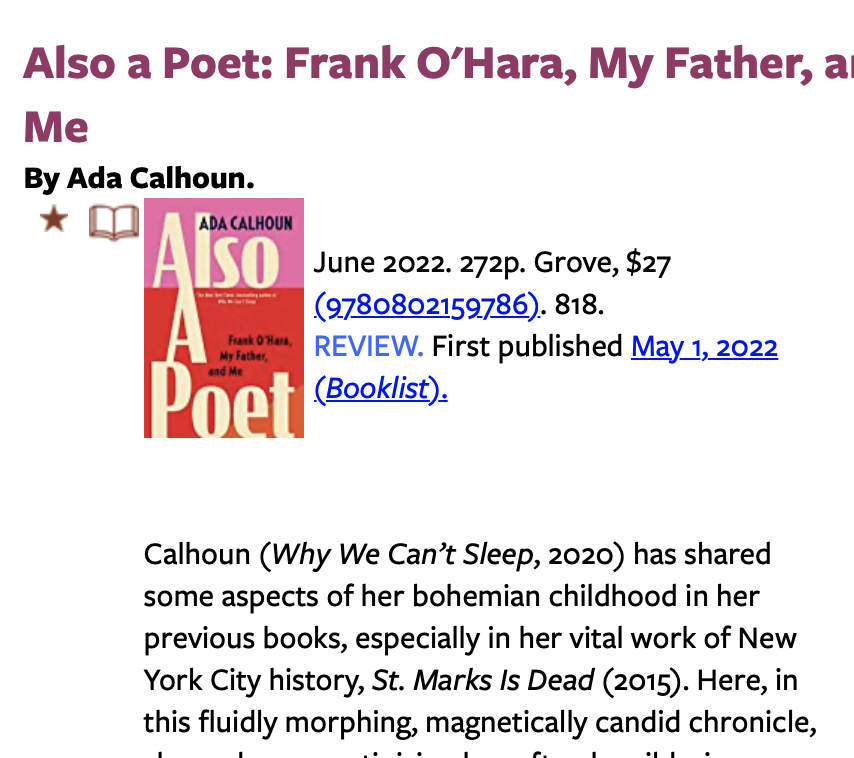 Also a Poet: Starred Booklist Review!