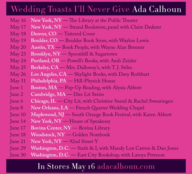 Wedding Toasts Tour Schedule!